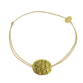 Hammered medal bracelet in gold plated on lurex wire