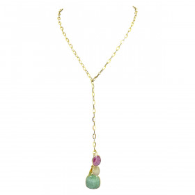 Long necklace Opéra gold plated & sapphire
