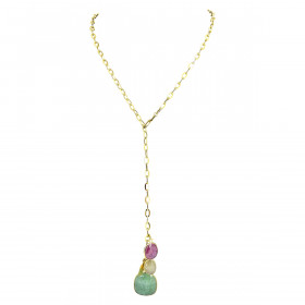Long necklace gold plated & 3 sapphires - Opéra