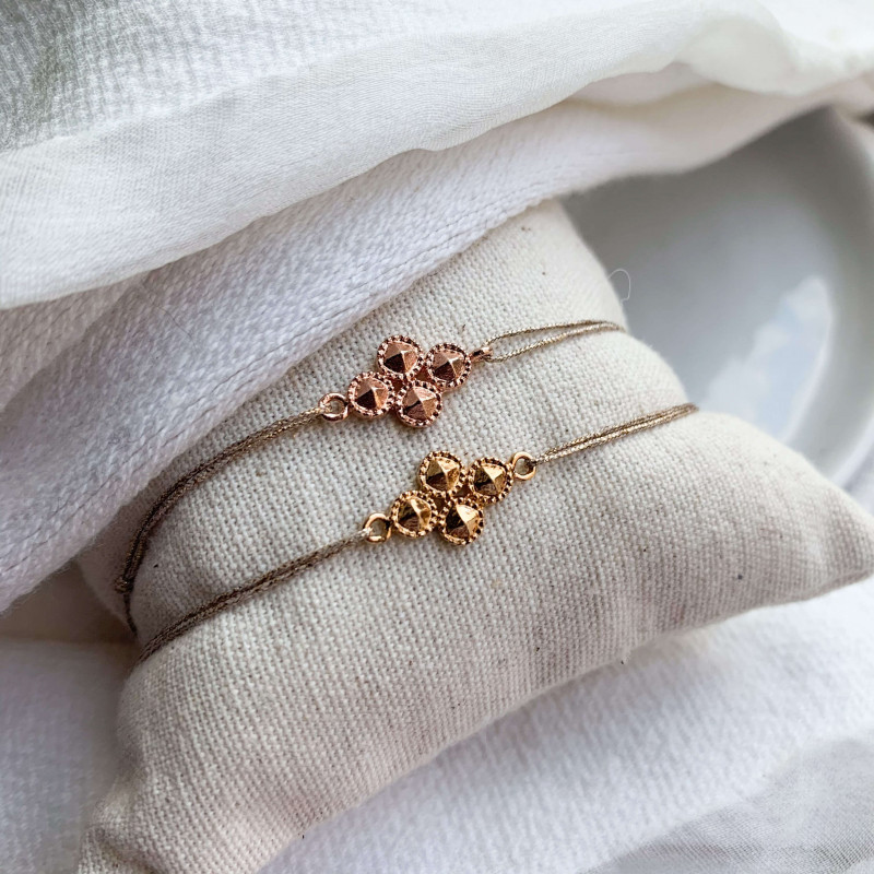 Clover bracelet in rose gold plated on lurex wire