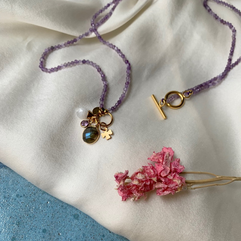 Necklace amethyst & stones pendants Louna
