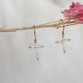 Earring pearl cross- Eden
