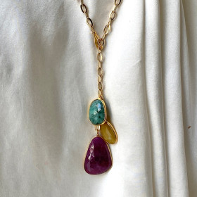 Long necklace gold plated & 3 sapphires - Opéra