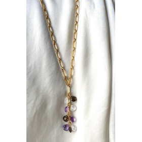 Otalia long necklace - gold-plated chain and gemstone drops