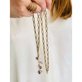 Otalia long necklace - gold-plated chain and gemstone drops