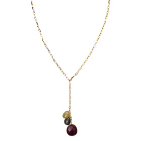 Long necklace gold plated & 3 sapphires - Opéra
