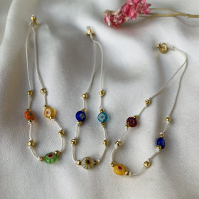 Bracelet Izamal, perle de verre fleurs colorées