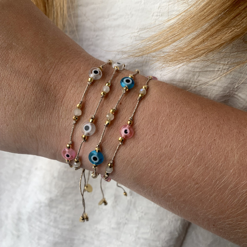 Bracelet oeil Mataki, perle de verre et de crystal