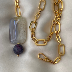 Necklace La Muette - gold plated chain and white labradorite