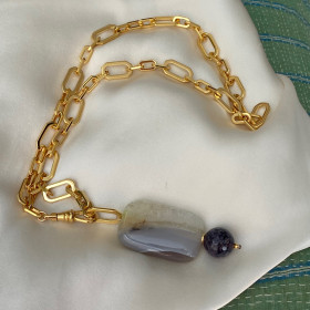 Necklace La Muette - gold plated chain and white labradorite