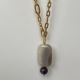 Necklace La Muette - gold plated chain and white labradorite