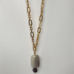 Necklace La Muette - gold plated chain and white labradorite