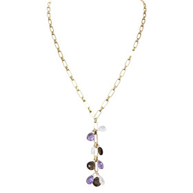 Otalia long necklace - gold-plated chain and gemstone drops