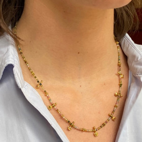Necklace thread tourmalines & stones flowers- Nikita