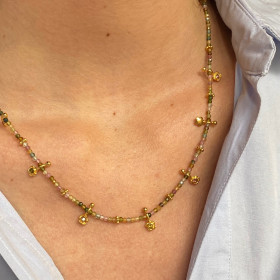 Necklace thread tourmalines & stones flowers- Nikita