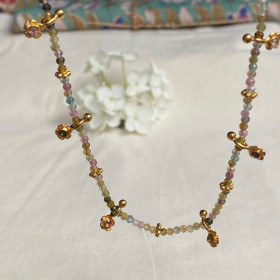 Necklace thread tourmalines & stones flowers- Nikita