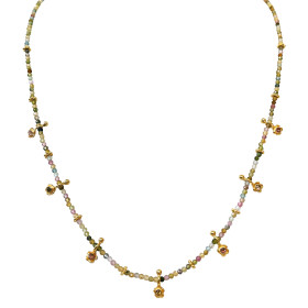 Necklace thread tourmalines & stones flowers- Nikita