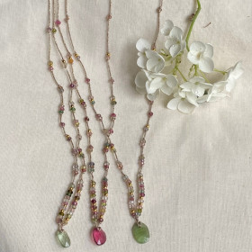Collier fil lurex et tourmalines- Meurice