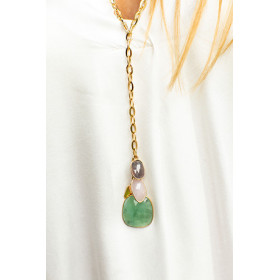 Long necklace gold plated & 3 sapphires - Opéra